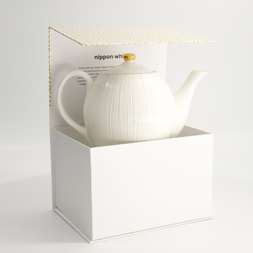 [16988] Nippon White Gold Rim Round Teapot Giftset 24x16.5cm 1300ml Lines 1/12