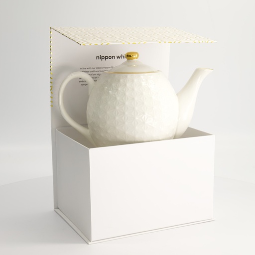 [16967] Nippon White Gold Rim Round Teapot Giftset 24x16.5cm 1300ml Star 1/12