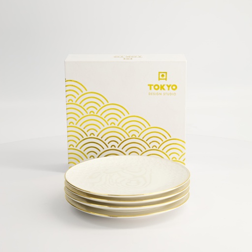 [16985] Nippon White Gold Rim Coupe Plate Giftset 4pcs 15cm 16985 1/18