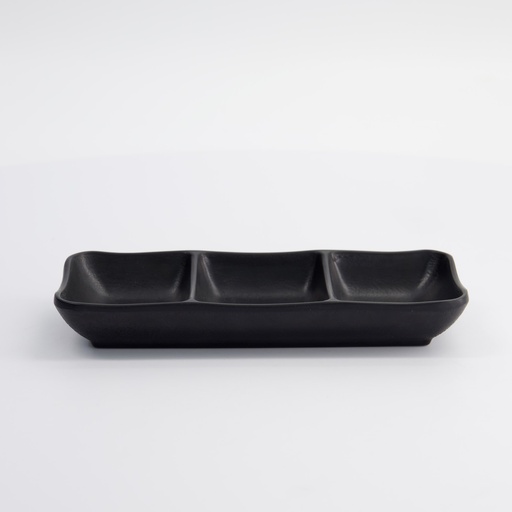 [8552] Melamine Zen 3 divided plate 19.6x8.4x2.7cm Black JW2071 6/96