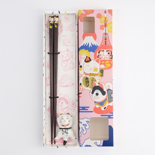 [18874] Chopstick Giftset Chopstick and Rest Lucky Cat A 18874 10/200