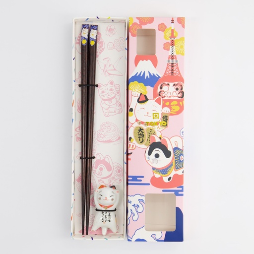 [18877] Chopstick Giftset Chopstick and Rest Lucky Cat D 18877 10/200