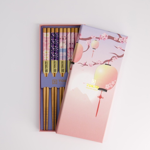 [21295] Chopstick Giftset/5 Pink Lantern 2919A  h21295 1/100