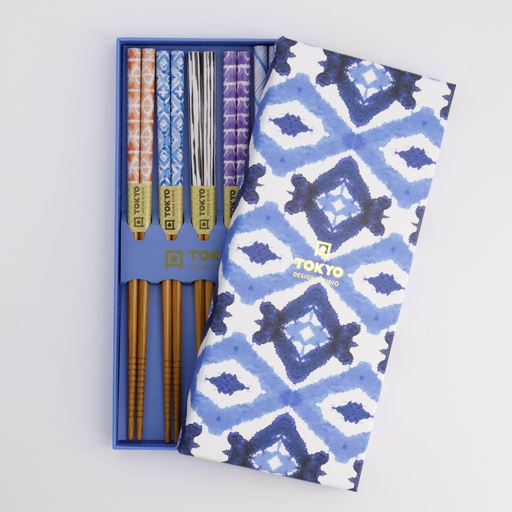 [21304] Chopstick Giftset/5 Blue Kasuri  2927A 21304 1/100