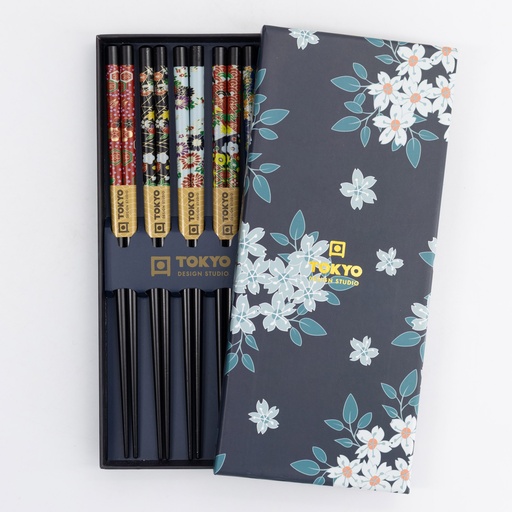 [17948] Chopstick Giftset/5 Cherry Blossom Blue 17948 1/100