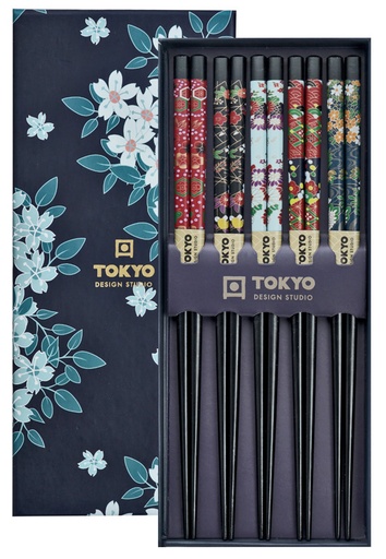 [17948] Chopstick Giftset/5 Cherry Blossom Blue 17948 1/100