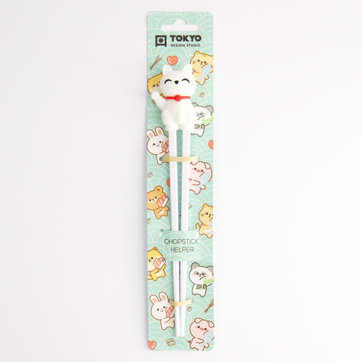 [4661] Children Chopsticks Lucky Cat White 22cm 4661 6/240