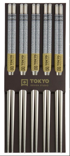 [8497] Chopstick Set/5 Stainless Steel Blue Karakusa 8497 10/200