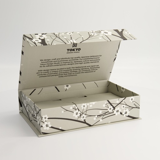 [24328] Paper Giftbox 11C 25x16.5x6cm Sakura Grey Sushi Set for: 3pcs  #21346 #21350 & Chopstick