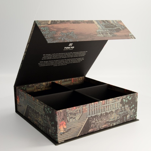 [24364] Paper Giftbox 1F 28.2x27.5x8.7cm Temple Black/Green Set 4pcs 13x7cm Bowl 1/6