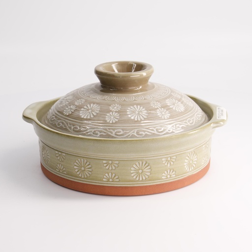 [21041] Kitchen Donabe Earthen IH Casserole Mishima 18cm No. 6 1/16