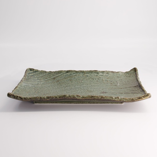 [21564] Mino Craft Rectangular Plate Wabi Uguisu 31x21x4cm FK-SW2303 4/24