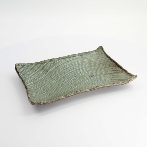 [21564] Mino Craft Rectangular Plate Wabi Uguisu 31x21x4cm FK-SW2303 4/24