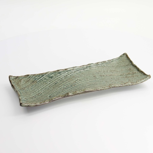 [21566] Mino Craft Rectangular Plate Wabi Uguisu 31x12.5x3cm FK-SW2305 6/36