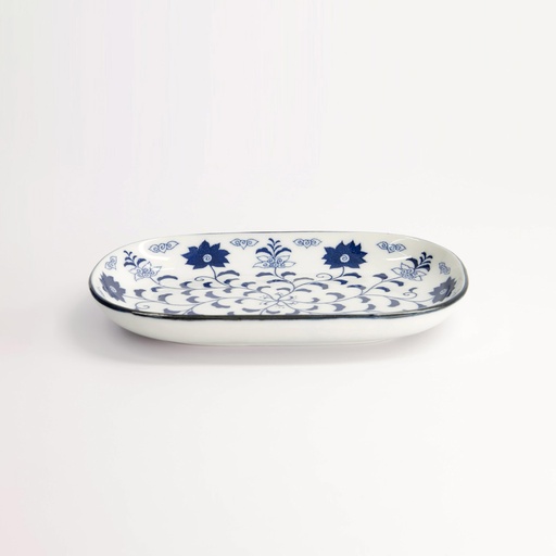 [22616] Tokyo Blue Botan Oblong Plate 18.7x13cm 40-230404 HB-8 6/72