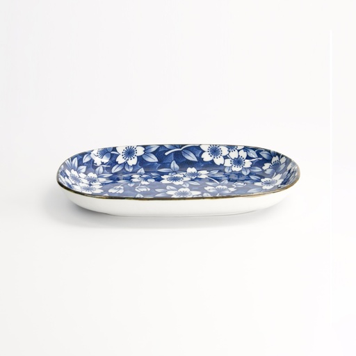 [22634] Tokyo Blue Sakura Oblong Plate 18.7x13cm 40-230404 HB-26 6/72