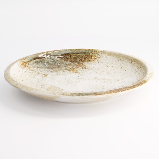 [21611] Yukishino Large Round Plate 24.8x3.5cm Br/Wh 21611 4/24