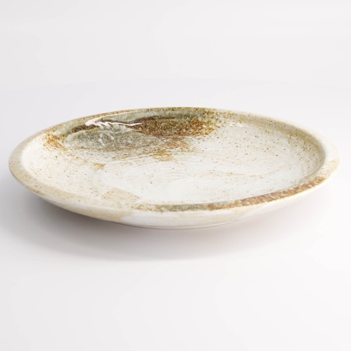 [21611] Yukishino Large Round Plate 24.8x3.5cm Br/Wh 21611 4/24