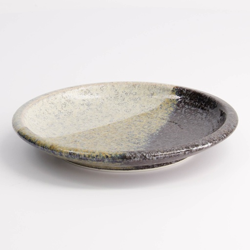 [21618] Oboro Yamakage Round Plate 14x2.2cm Bk/Br/Wh 21618 6/72