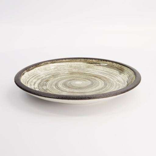 [21639] Asashio Large Round Plate 24.8x3.5cm Bk/Wh 21639 4/24