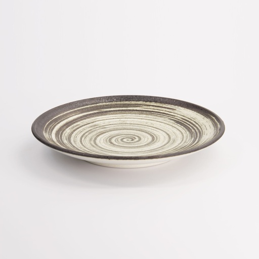 [21627] Asashio Round Plate 22.7x3.1cm Bk/Wh 21627 6/36