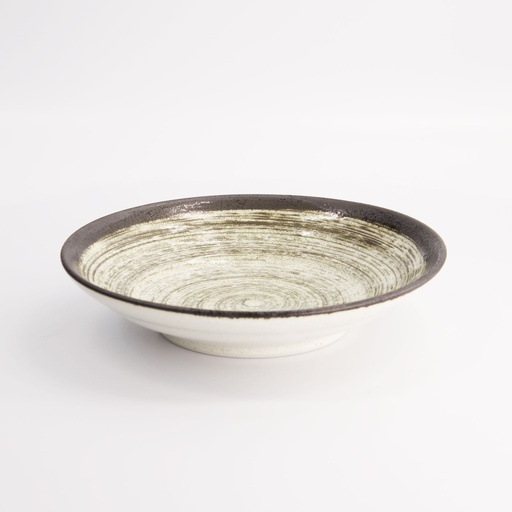[21631] Asashio Deep Plate 23x5cm Bk/Wh 21631 4/32