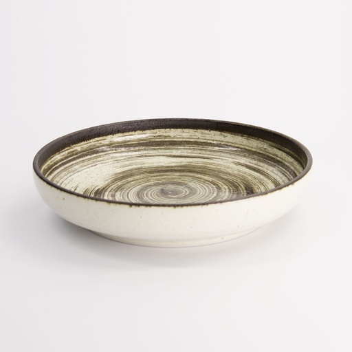 [21638] Asashio Pasta Plate 22x4cm Bk/Wh 21638 3/24
