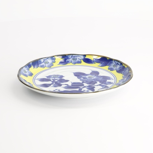[21730] Tsubaki Plate 16.5x2cm Yellow/Blue 21730 12/96