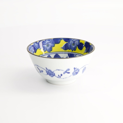 [21733] Tsubaki Rice Bowl 12x6.4cm Yellow/Blue 21733 6/72