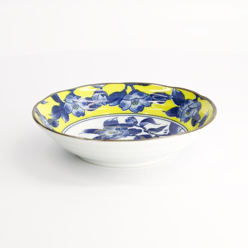 [21737] Tsubaki Shallow Bowl 16.5x4cm Yellow/Blue 21737 6/72