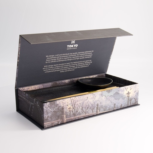 [22637] Onyx Noir Sushi Set 2pcs w/ chopsticks 28.5x12.5cm & 10x2cm 22637