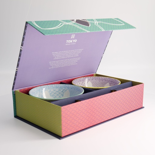 [22640] Lily Flower 2pcs Bowl Giftset w/chopsticks Pur/Lbl 14.8x6.8cm 550ml 22640 21A 1/6