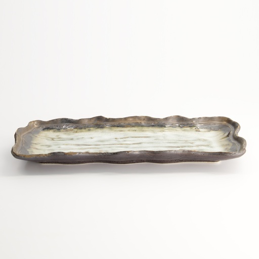 [21903] Yamasaku Rectangular Plate 29x13x3cm White/Brown KA-47 6/36