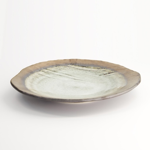 [21904] Yamasaku White/Brown Round Plate 28x3.5cm KA-48 3/18