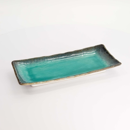[21905] Yamasaku Turquoise Rectangular Plate 29x12.8x3.7cm 6/36