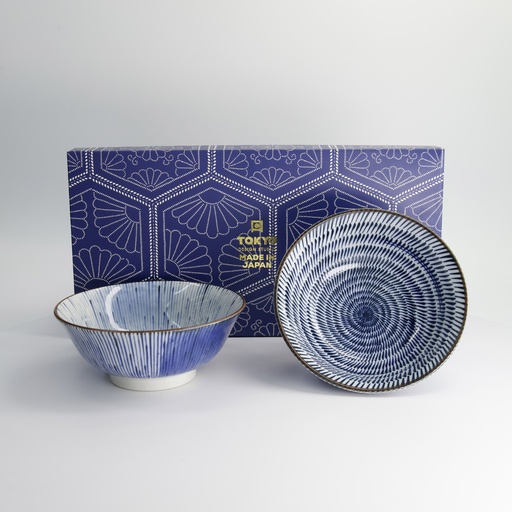 [22655] Mixed Ramen Bowls 2pcs Giftset 19x8cm 1000ml Blue/White 22655 1/14