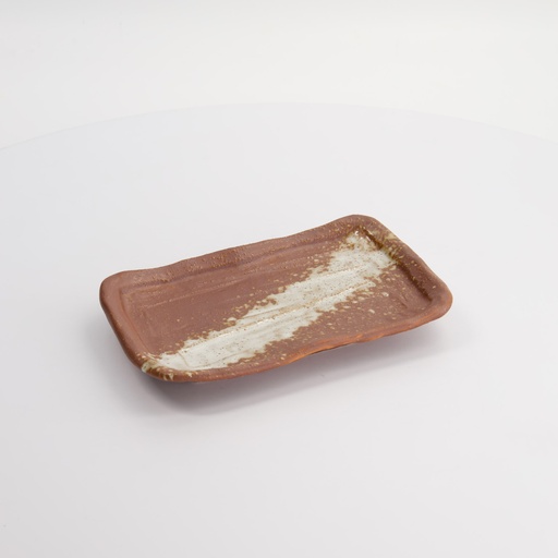 [21992] Mino Craft Plate 21x13x3cm Brown/White 21992 6/48