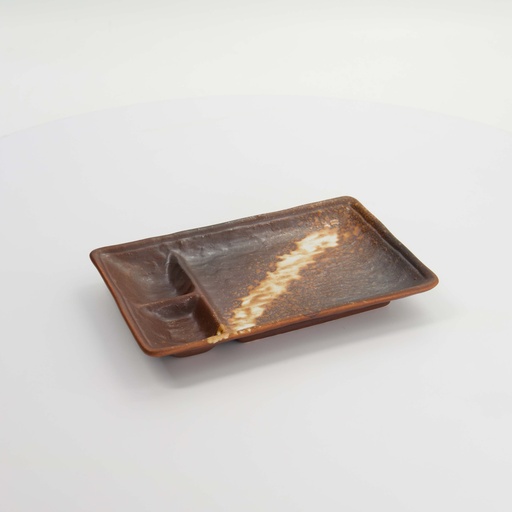 [21994] Mino Craft Divided Plate 21x13x2.5cm Brown/White 6/48