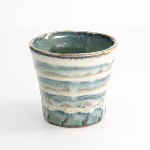 [22085] Craft Cup Green/Beige Stripe 9x9cm 300ml TA-33 6/72