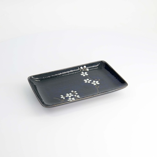 [22116] Cobalt Blue Sakura Rectangular Plate 20.5x13.2x2.5cm 22116 5/60