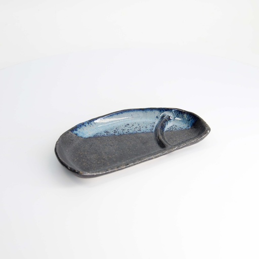 [22164] Mino Craft Plate 22.5x13x2.3cm Black/Blue 6/48