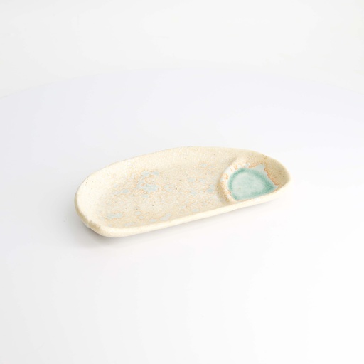 [22165] Mino Craft Plate 22.5x13x2.3cm Beige/Blue 6/48