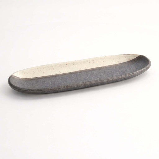 [22171] Mino Craft Oval Plate 34.5x10.8x2.5cm Bk/Br 6/36