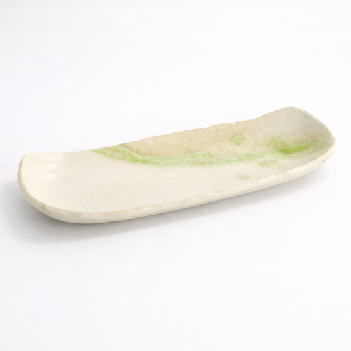 [22174] Mino Craft Oval Plate 37x15x4.3cm Gr/Wh 2/20