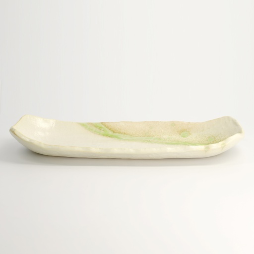 [22174] Mino Craft Oval Plate 37x15x4.3cm Gr/Wh 2/20