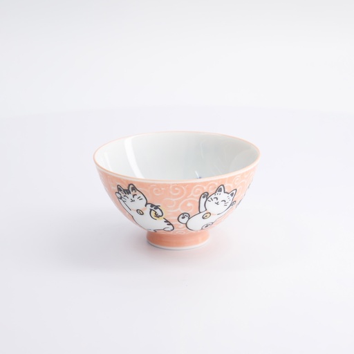 [22251] Kawaii Rice Bowl Karakusa Lucky Cat 11.5x6.2cm 300ml Orange 5/120