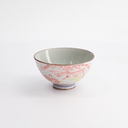 [22255] Kawaii Rice Bowl Luster Phoenix 11.5x6cm 300ml Red 5/120