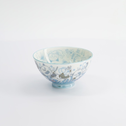 [22257] Kawaii Rice Bowl 11.4x6.2cm 300ml Blue Funny Cat 5/120