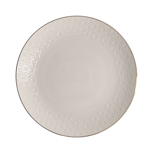 [16420] Nippon White Gold Rim Coupe Plate 30.5x3.4cm Stripe 1/18