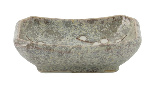 [16615] Grey Soshun Oblong Choku Plate 8.8x6.5x2.8cm YT-9981 12/144